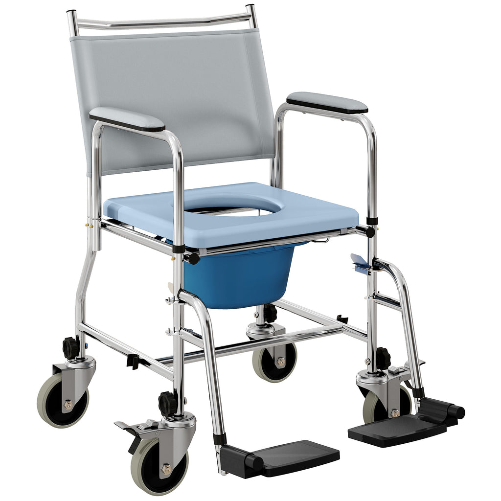 Rolling Shower Chair Commode with Padded Seat and Backrest